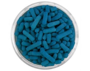 Peacock Teal Jimmies - Jimmies sprinkles in pretty peacock teal have a soft texture and are perfect for topping all of your sweet treats.