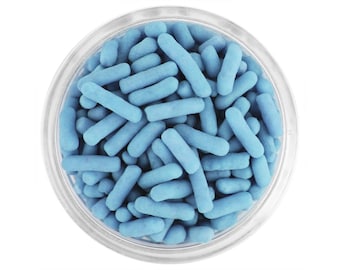 Denim Blue Jimmies - Jimmies sprinkles in denim blue have a soft texture and are perfect for topping sweet treats.