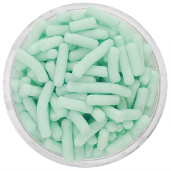 Soft Mint Jimmies - Classic jimmies sprinkles in pretty soft mint have a soft texture and are perfect for topping all your sweet treats.