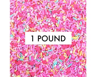 Candy Heart Sprinkle Blend 1 LB - a fun blend of pink, white, pastel heart sprinkles for decorating Valentines day cakes, cookies, treats!