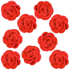 Red Fondant Tea Roses - 24 petites roses en sucre rouge comestibles pour garnir les gâteaux, les cupcakes et les biscuits