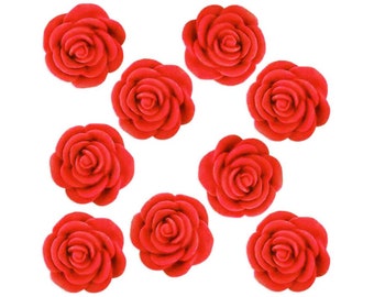 Red Fondant Tea Roses - 24 little pretty red edible sugar roses for topping cakes, cupcakes, and cookies