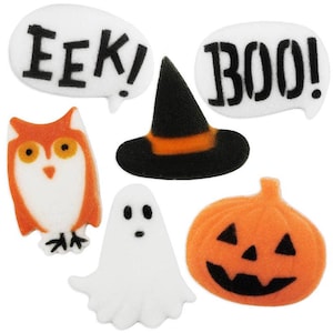Halloween Zucker - essbare Zucker Geister, Eulen, Kürbisse für die Dekoration, Halloween-Kuchen, Kuchen und Kekse