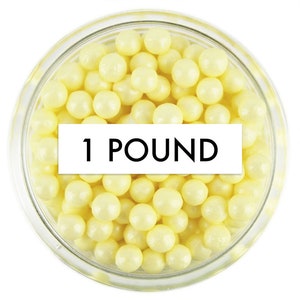 Pearly Pastel Yellow Sugar Pearls - 1 Pound - edible shimmer light yellow sugar pearl sprinkles