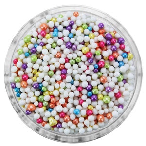 Twinkle Lights Non-Pareils Blend - Our twinkle lights blend is a mix of non-pareils in pearlescent rainbow and white.