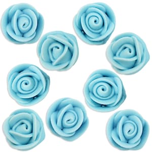 Light Blue Icing Roses - pastel blue sugar rose cake toppers, baby blue flower cake decorations