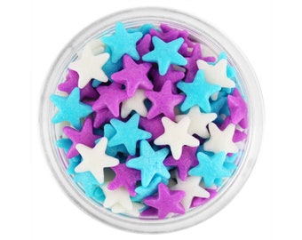 Blue, Purple, White Star Sprinkles - colorful star sprinkles for decorating cakes, cookies and cupcakes