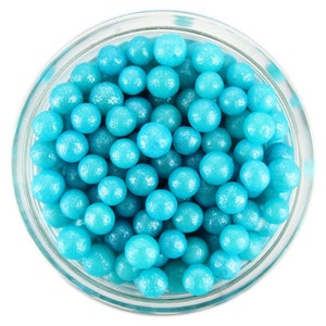Pearly Blue Sugar Pearls - edible shimmer bright blue sugar pearl sprinkles