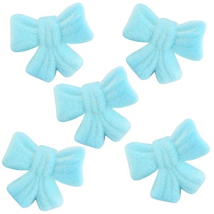 Light Blue Bow Sugars- blue bow sugars, light blue molded bow toppers, pastel blue bow cake decorations, light blue sugar bow toppers