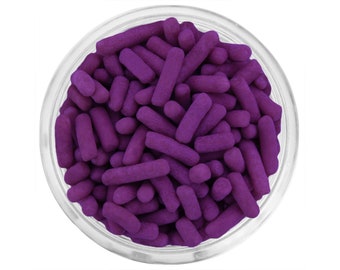 Plum Purple Jimmies - Classic jimmies sprinkles in pretty plum purple have a soft texture and are perfect for topping all your sweet treats.