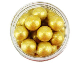 Gold Dragees 10mm 1oz - shiny metallic gold sugar pearls sprinkles balls for topping cakes, cupcakes, cookies, and cake pops