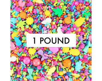Bright Rainbow Sprinkle Surprise Sprinkle Blend 1 LB - blend of our rainbow jimmies, non-pareils, dots, sugar pearls, candy beads & shapes