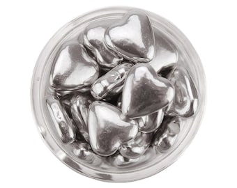 Silver Heart Dragees - shiny metallic silver heart dragees for topping cakes, cupcakes, cookies, and cake pops