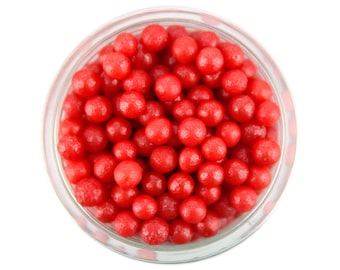 Pearly Red Sugar Pearls - edible shimmer bright red sugar pearl sprinkles