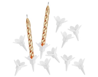 White Flower Birthday Candle Holders - 20 white birthday cake candle holders, vintage inspired white birthday cake candle holders