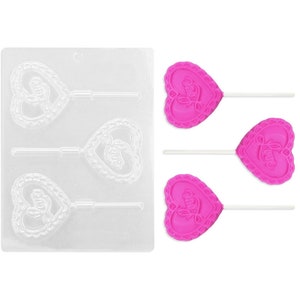 Love Scallop Heart Lollipop Chocolate Mold - A sweet scalloped heart lollipop mold for use with candy melts, chocolate and even soap making!