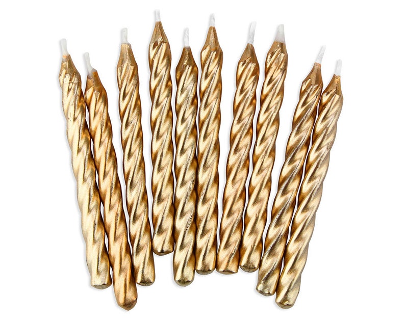 Gold Twist Birthday Candles 10 Metallic Golden Birthday Cake Etsy