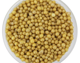 Pearly Pollen Yellow Nonpareils, Round Cake Decorations, Tiny Edible Sprinkles