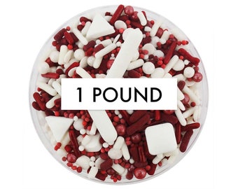 Maroon & White Team Spirit Sprinkle Blend 1 LB - maroon and white blend of jimmies, non-pareils, dot sprinkles, candy sprinkles sports team