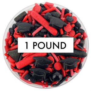 Rot-schwarze Abschluss-Streuselmischung 1 Pfund – rote und schwarze Mischung aus Jimmies, Non-Pareils, Punktstreuseln, Bonbonstreuseln und Abschlusshut