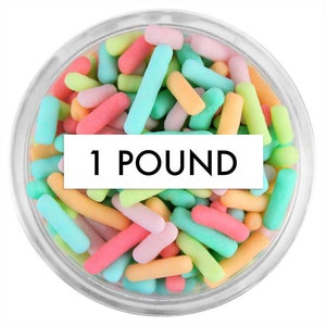 Tropical Sherbet Jimmies Blend 1 LB - A mix of classic jimmies in light green, light turquoise, mint green, coral, peach, and antique pink.