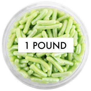 Pearly Green Jimmies - 1 Pound - pearly light green jimmies, pearlescent sprinkles for cakes, cookies and cupcakes