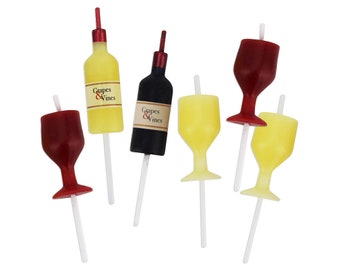 Wine Birthday Candles - wine bottle birthday candle toppers, wine glass cupcake picks, wine bottle cupcake picks