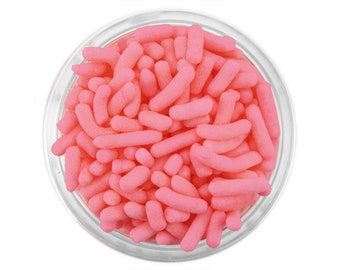 Rose Pink Jimmies - Jimmies sprinkles in rose pink have a soft texture and are perfect for topping sweet treats.