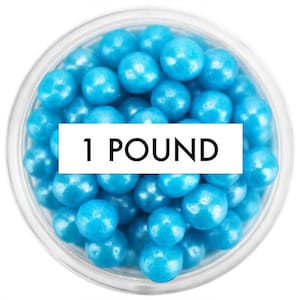 Pearly Bright Blue Sugar Pearls 5-6MM - 1 Pound - edible shimmer pearlescent blue sugar pearl sprinkles, large pearly green pearl sprinkles