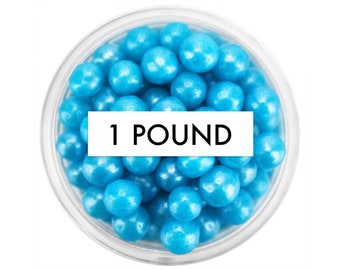 Pearly Bright Blue Sugar Pearls 5-6MM - 1 Pound - edible shimmer pearlescent blue sugar pearl sprinkles, large pearly green pearl sprinkles