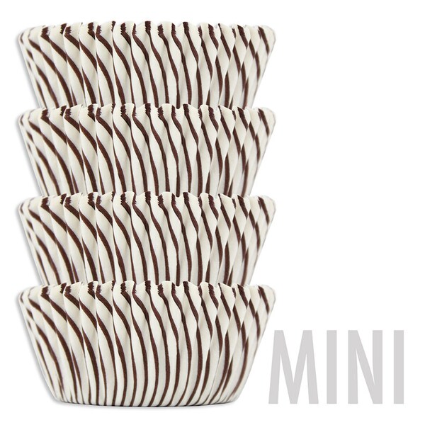 Mini Brown Candy Stripe Baking Cups - cupcake liners, cupcake papers