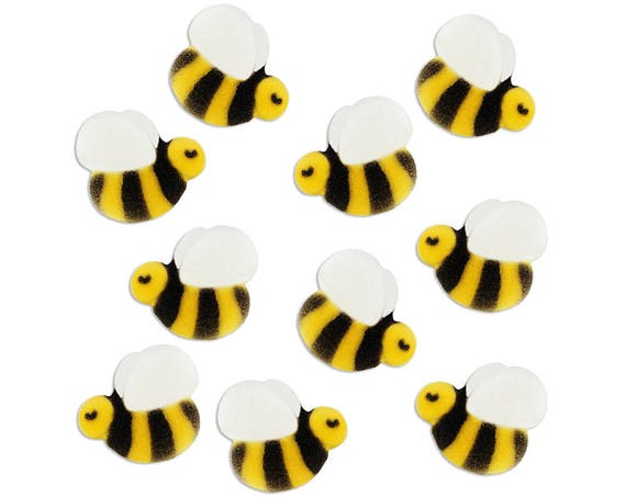 Bumble Bee Sugars - little yellow sugar bee cake toppers, edible bumble bee  cupcake decorations, yellow honey bee cake cake decorations
