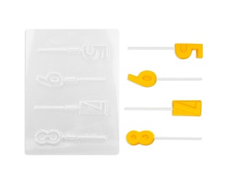 5 6 7 8 Lollipop Chocolate Mold - A fun 5, 6, 7, and 8 letter lollipop mold for use with candy melts, chocolate and even soap making!