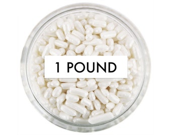 Pearly White Jimmies -1 Pound - bright white pearlescent sprinkles for decorating cupcakes, cakes, cakepops, cookies, and ice cream