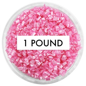 Pearly Pink Chunky Sugar - 1 Pound - bright pink pearlescent sugar crystals sprinkles for decorating cupcakes, cakes, cake pops, and cookies