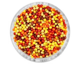Autumn Nonpareils Blend - fall blend of yellow, orange, red, brown, and pearly gold sprinkles for cakes, cookies and cupcakes