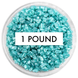 Pearly Turquoise Chunky Sugar 1 LB - turquoise pearlescent sugar crystals sprinkles for decorating cupcakes, cakes, cake pops, and cookies
