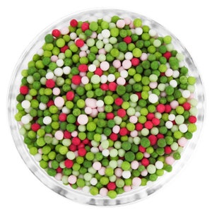 Holly Berry Non-Pareils Blend - Our holly berry blend is a mix of non-pareils in cherry red, white, shades of green, and pink