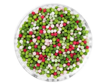 Holly Berry Non-Pareils Blend - Our holly berry blend is a mix of non-pareils in cherry red, white, shades of green, and pink