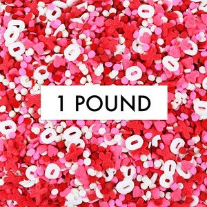 XOXO Sprinkle Blend 1 LB - a fun blend of pink, red, and white heart and dot sprinkles for decorating Valentines day cakes, cookies, treats!