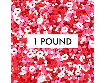 XOXO Sprinkle Blend 1 LB - a fun blend of pink, red, and white heart and dot sprinkles for decorating Valentines day cakes, cookies, treats!