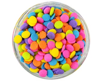 Bright Neon Confetti Dot Sprinkles, Cake Decorations, Round Edible Topping, Sprinkle Mix