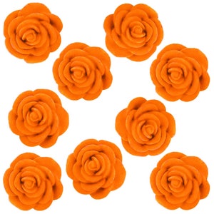 Orange Fondant Tea Roses - 24 little pretty orange edible sugar roses for topping cakes, cupcakes, and cookies