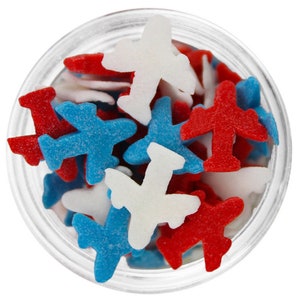 Airplane Sprinkles - red, white, and blue plane sprinkles for decorating cupcakes, cakes, cake pops, cookies, and ice cream