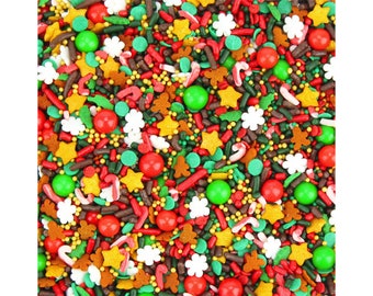 Ugly Sweater Sprinkle Blend - Our ugly sweater sprinkle blend is a mix of soft jimmies, non-pareils, candy beads & festive shape sprinkles.