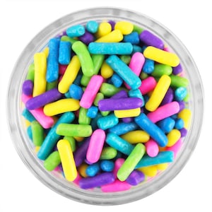 Hyper Color Jimmies Blend - Ein exklusiver Mix aus klassischen weichen Jimmies in rosa, petrol, blau, gelb, lila und lindgrün.