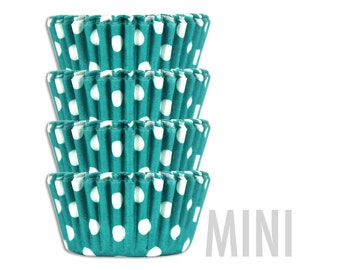 Mini Turquoise Polka Dot Baking Cups - 50 mini paper cupcake liners