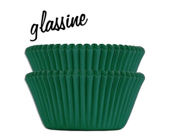 Forest Green Glassine Baking Cups - 50 solid dark green paper cupcake liners