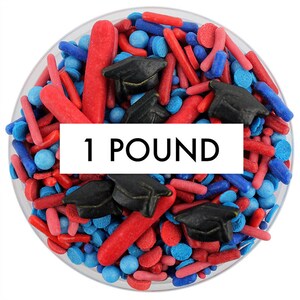 Red & Royal Blue Graduation Sprinkle Blend 1 Pfund - rote und blaue Mischung aus Jimmies, Non-Pareils, Dot Streuseln, Candy Streuseln, Abschlusshut