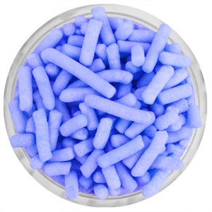 Periwinkle Jimmies - Classic jimmies sprinkles in pretty periwinkle have a soft texture & are perfect for topping all of your sweet treats.